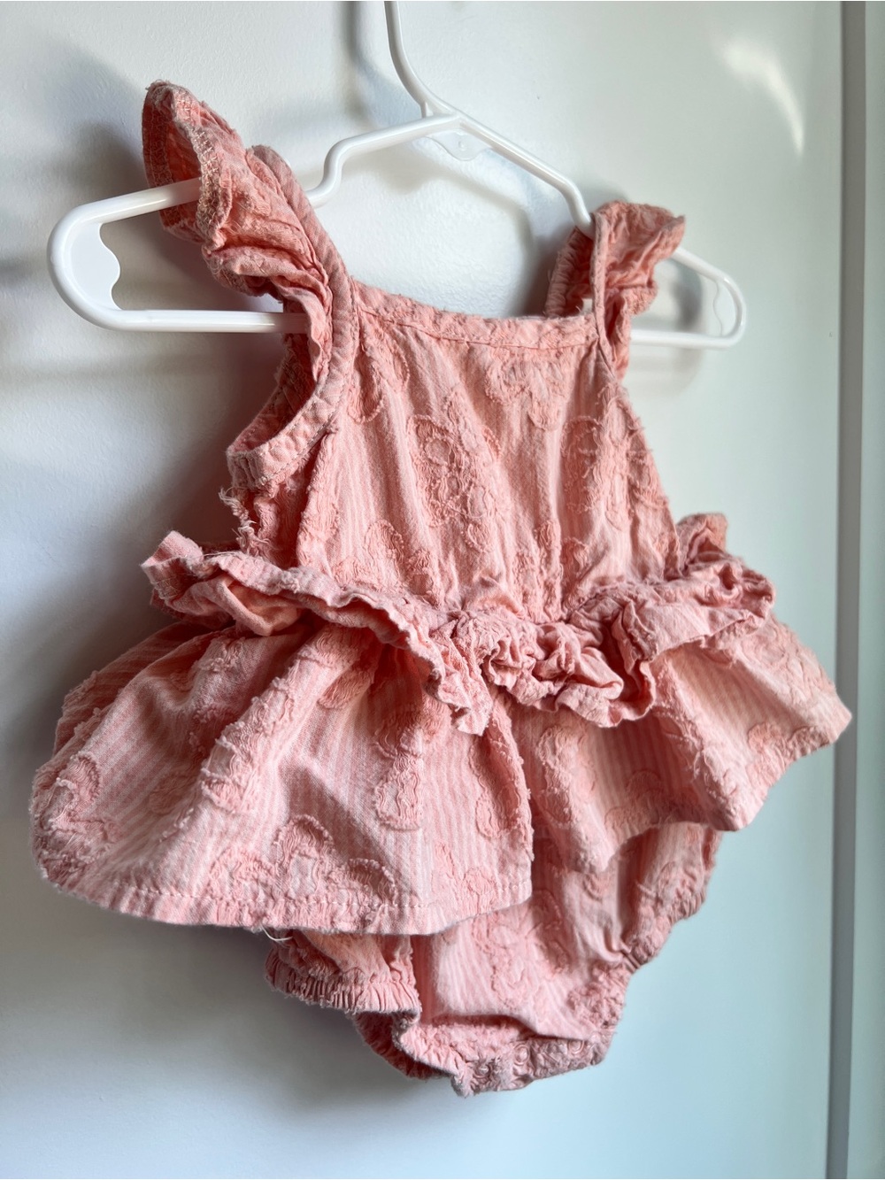Rachel Zoe Blush Pink Textured Ruffle Bubble Romper 3-6M